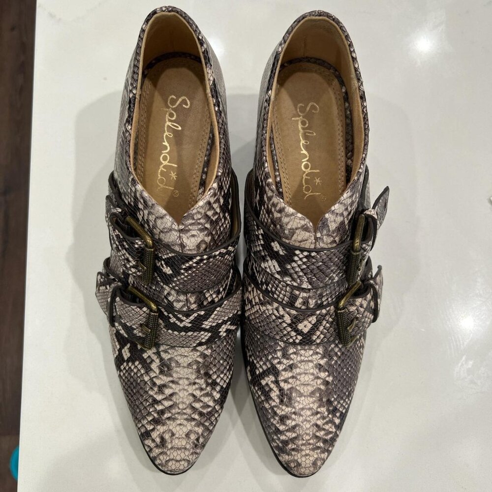 Splendid 7.5 Carla Snakeprint genuine leather monk-style booties. 2 buckles